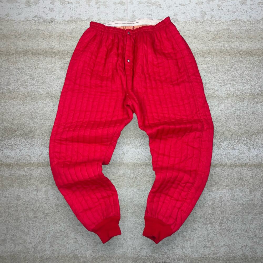True Vintage 60s Snow Pants 34x30 Baggy Taper Fit Crimson Red Insulated - Picture 2 of 6